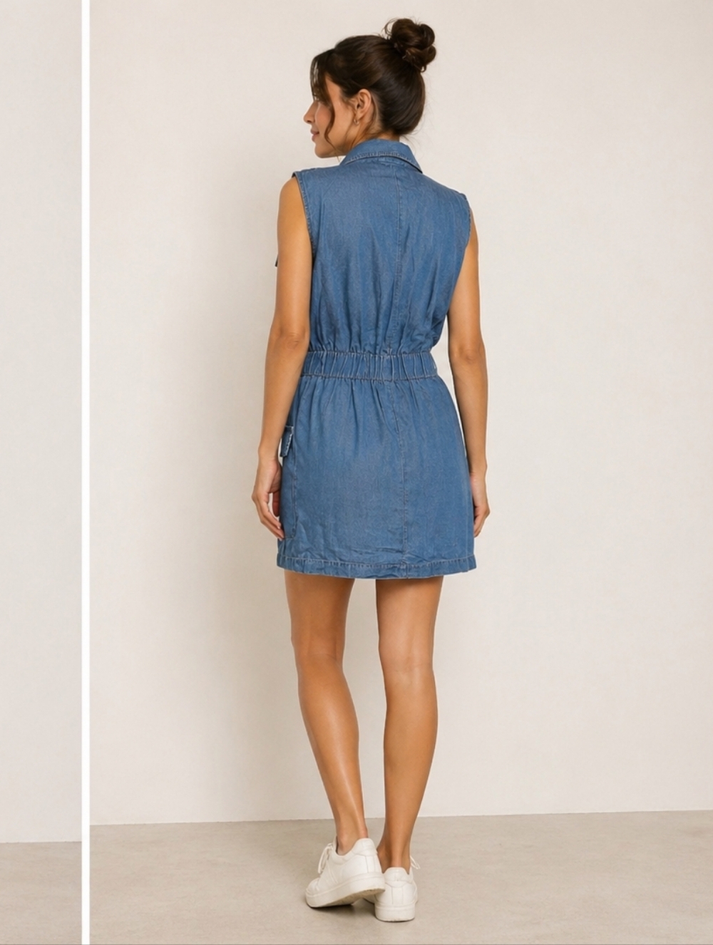 NWT! Marc New York Tencel Chambray Denim Sleeveless Tie Waist Dress - Picture 3 of 12